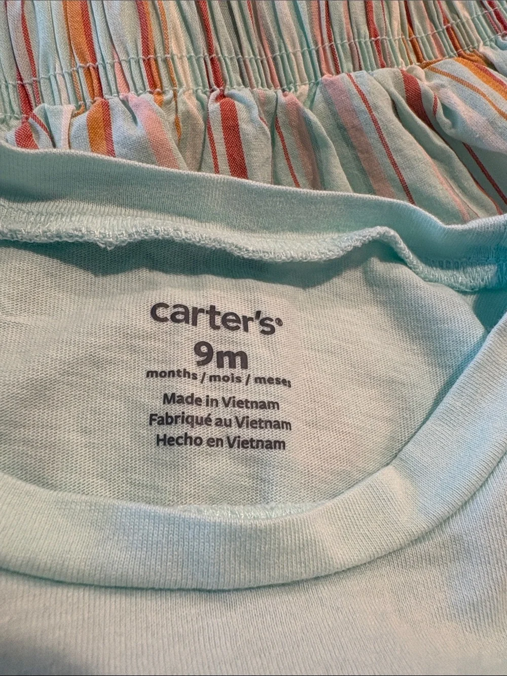 Carter's Mint Striped Cotton Skirt with Rainbow Butterfly Graphic Tee-  9 Months
